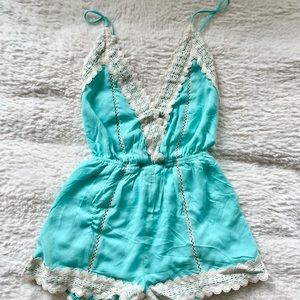 Verty Sea Blue Romper - Spaghetti Strap Criss-Cross Tie Back - NWOT